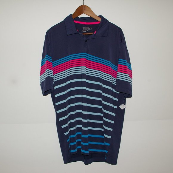 Nike Golf Tour Performance Dri-Fit Polo Stiped Blue Pink